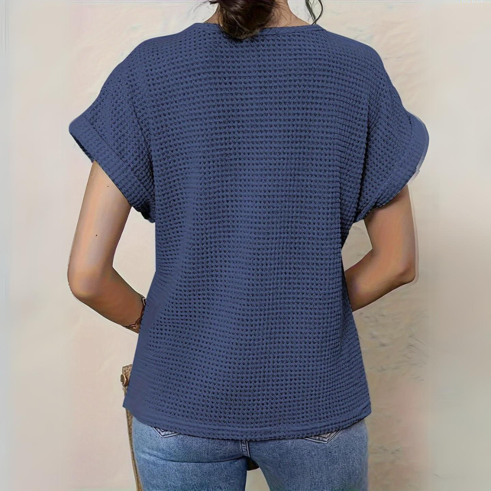 Womens Boho Crochet Top Crew Neck Short Sleeve