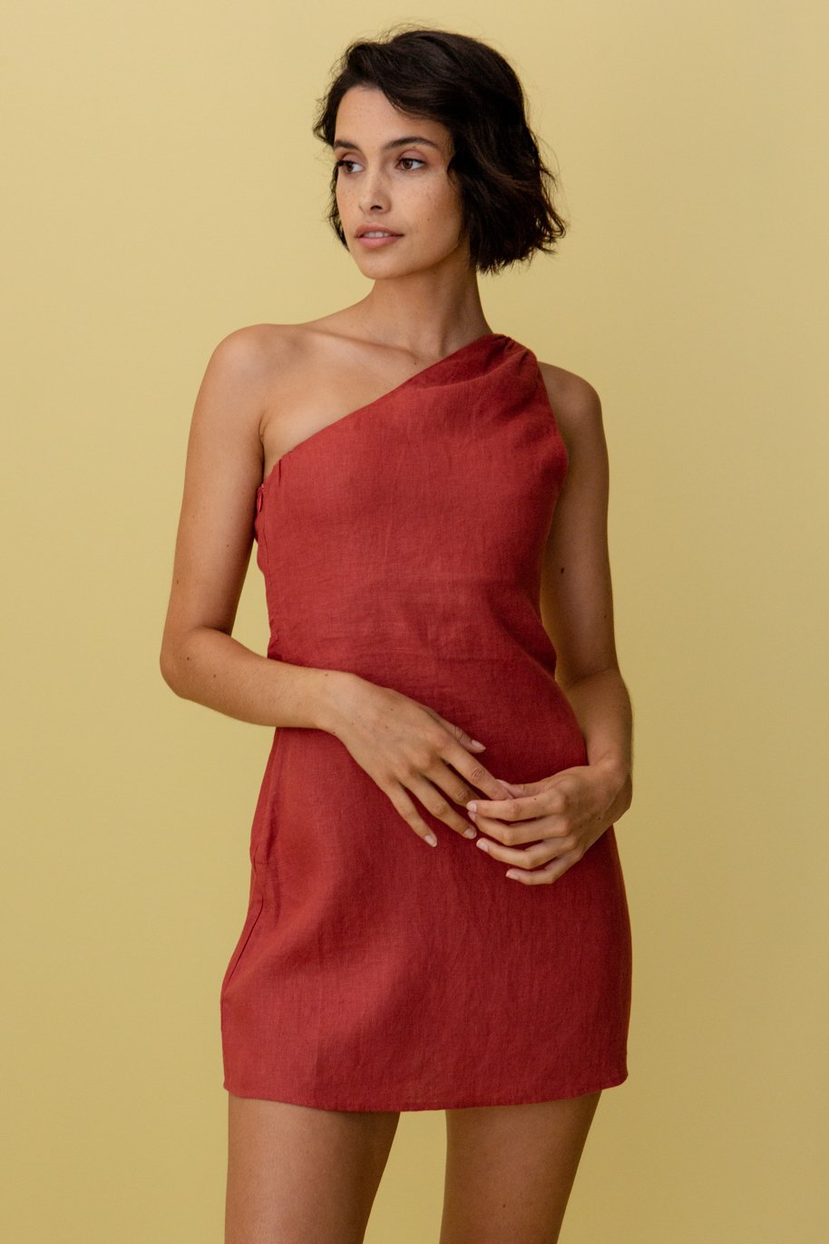 Womens One Shoulder Mini Summer Dress Asymmetric Four Color