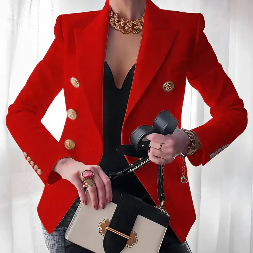 Classic Blazer Tailored Gold Button Structured Shoulder
