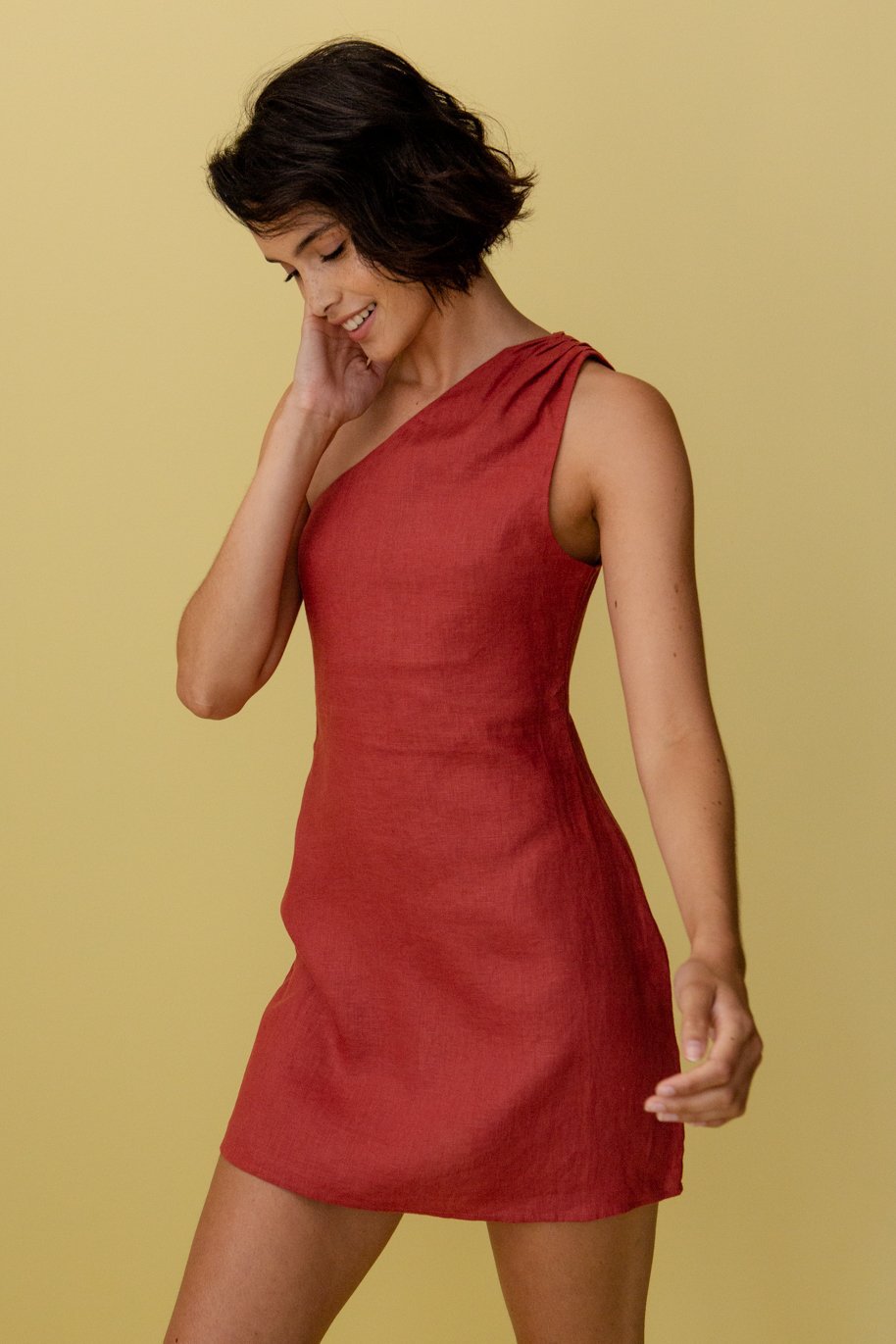 Womens One Shoulder Mini Summer Dress Asymmetric Four Color