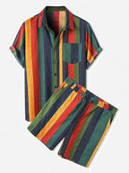 Striped Two-Piece Set Shirt Shorts Summer Outfit