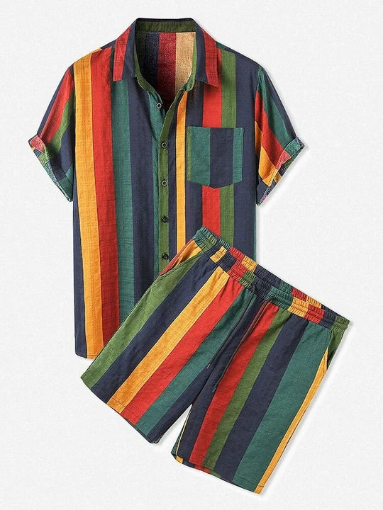 Striped Two-Piece Set Shirt Shorts Summer Outfit
