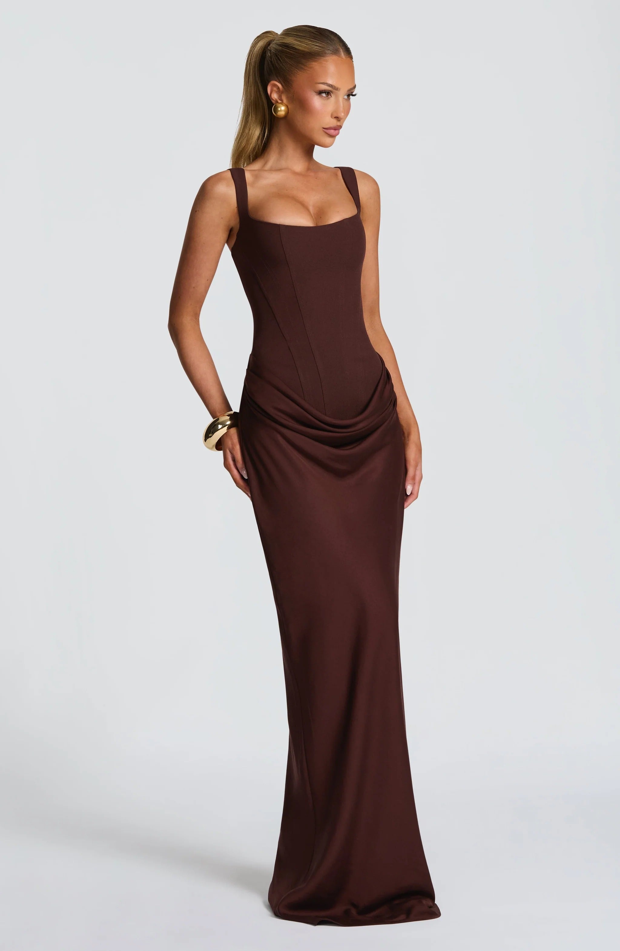 Sleeveless Bodycon Corset Maxi Wedding Guest Dress