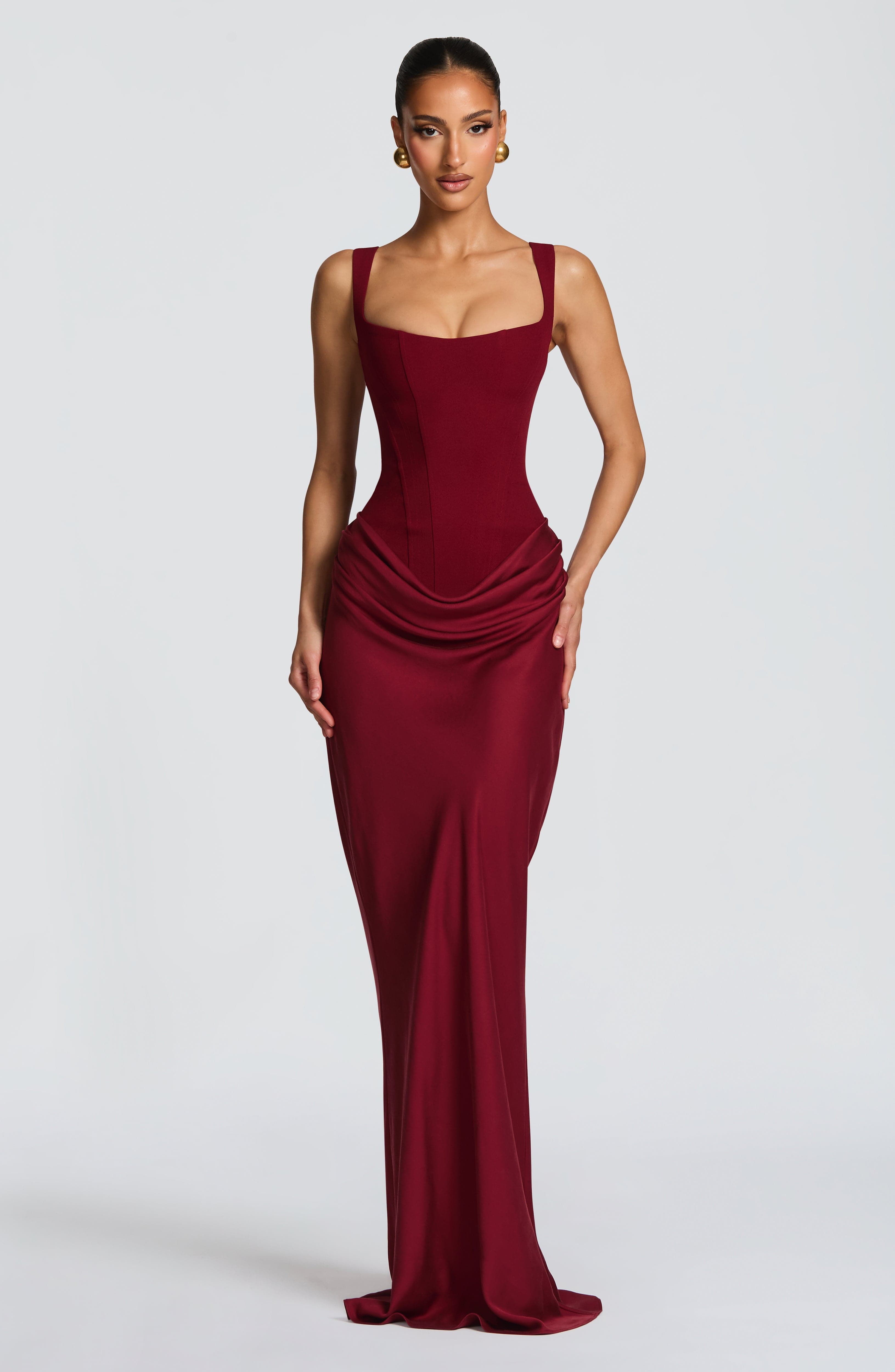 Sleeveless Bodycon Corset Maxi Wedding Guest Dress