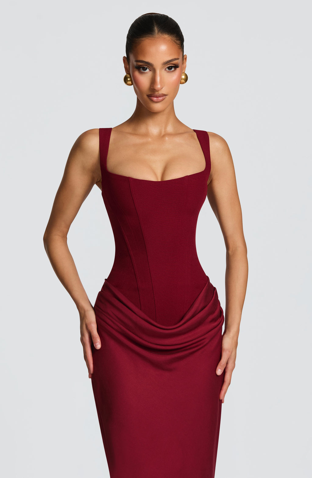 Sleeveless Bodycon Corset Maxi Wedding Guest Dress