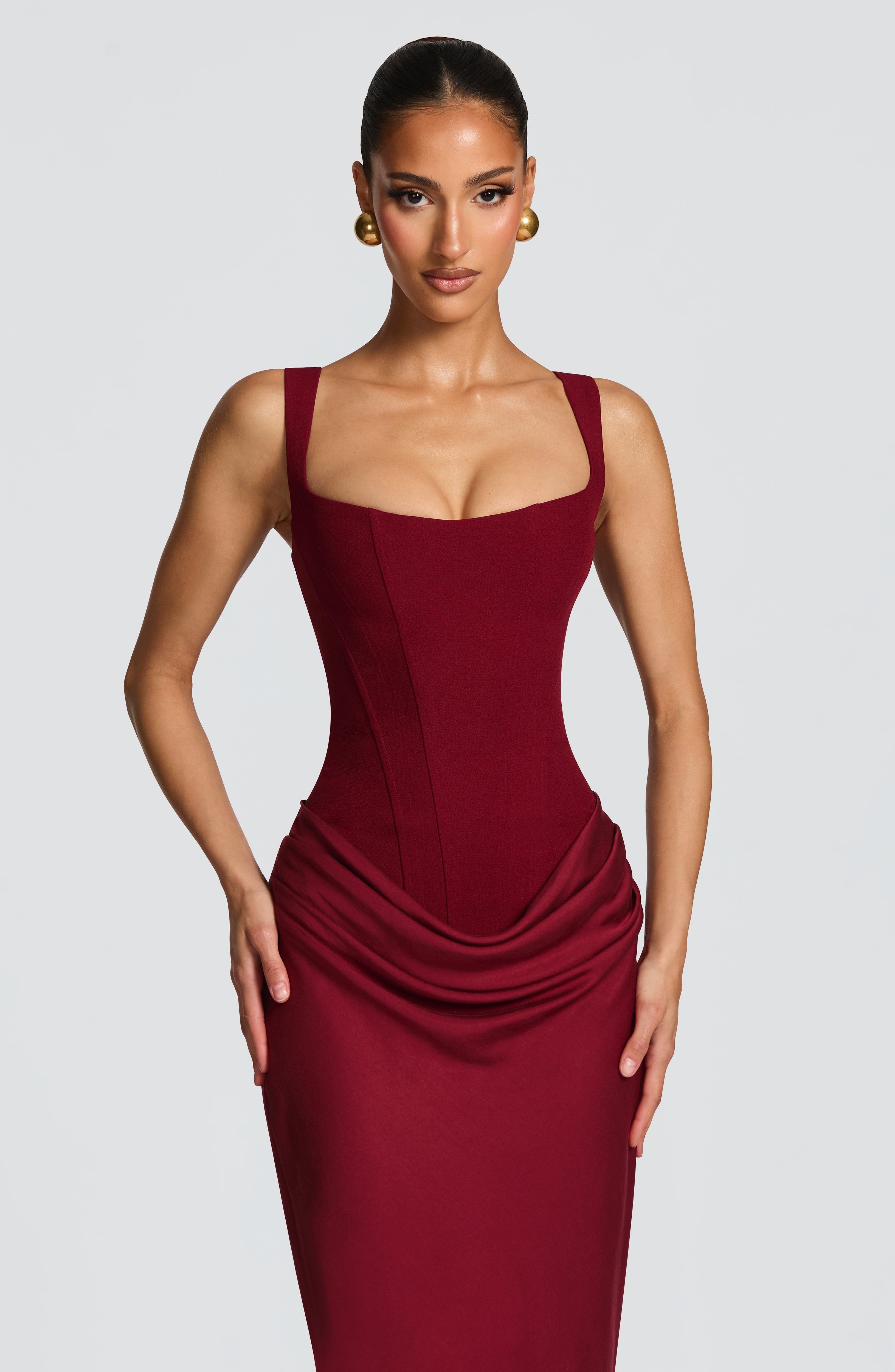 Sleeveless Bodycon Corset Maxi Wedding Guest Dress