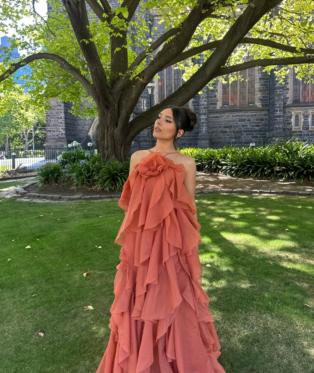 Sleeveless Layered Ruffle Maxi Prom Dress
