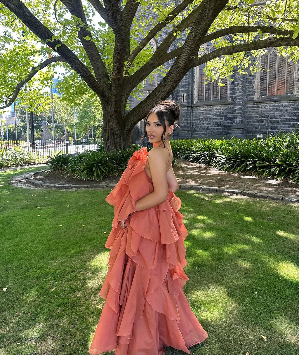 Sleeveless Layered Ruffle Maxi Prom Dress