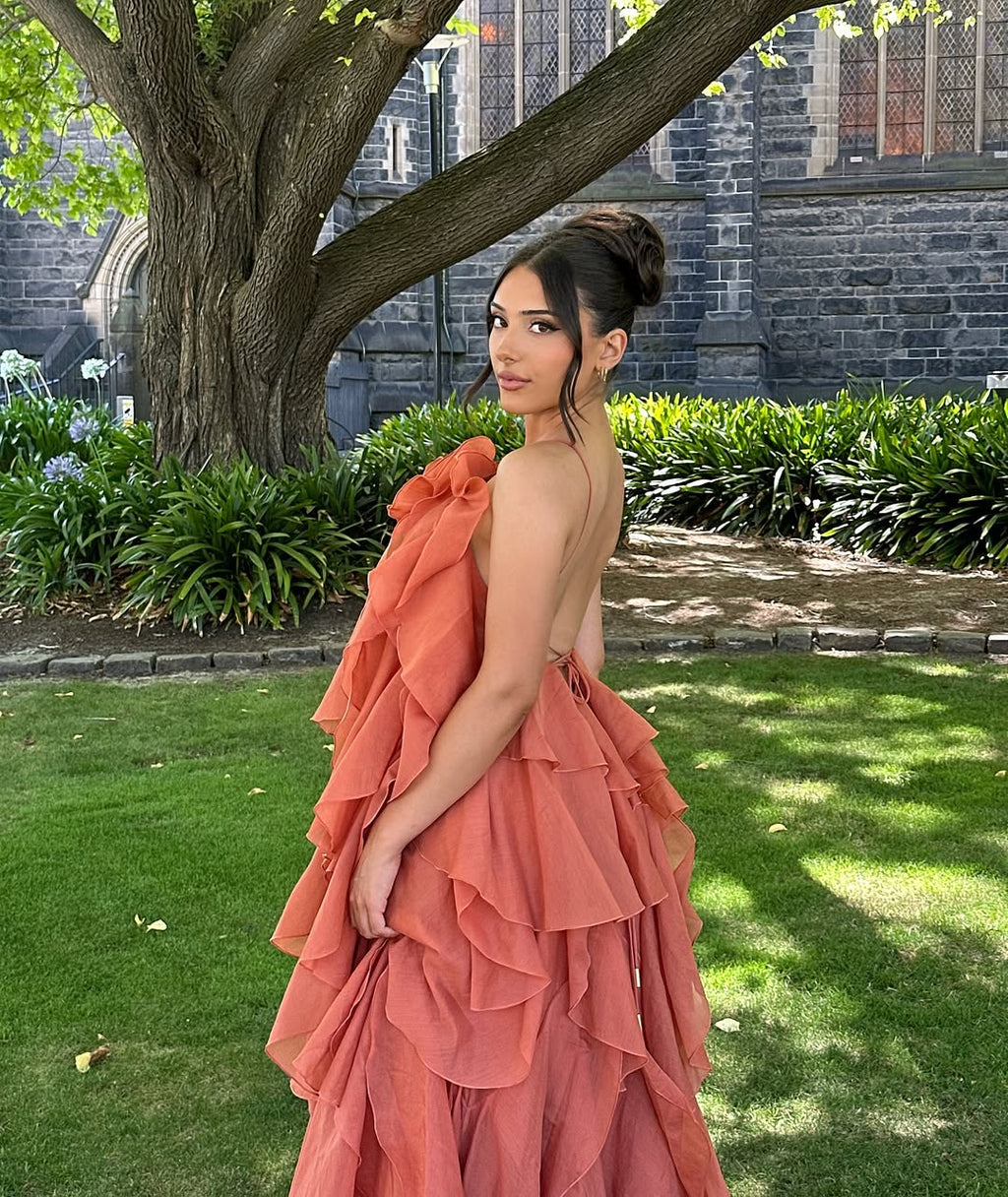 Sleeveless Layered Ruffle Maxi Prom Dress