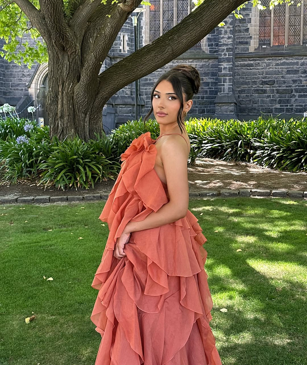 Sleeveless Layered Ruffle Maxi Prom Dress