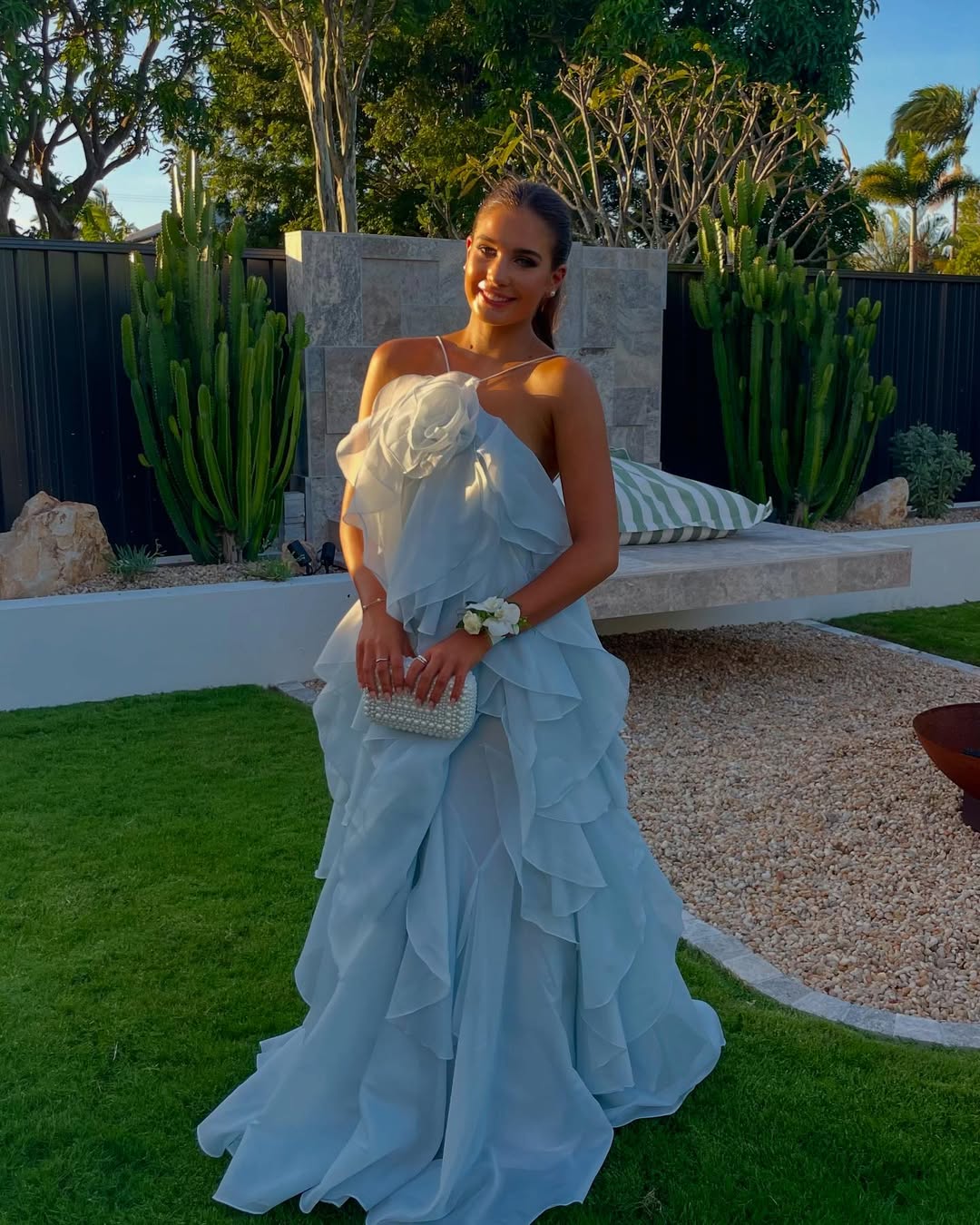 Sleeveless Layered Ruffle Maxi Prom Dress