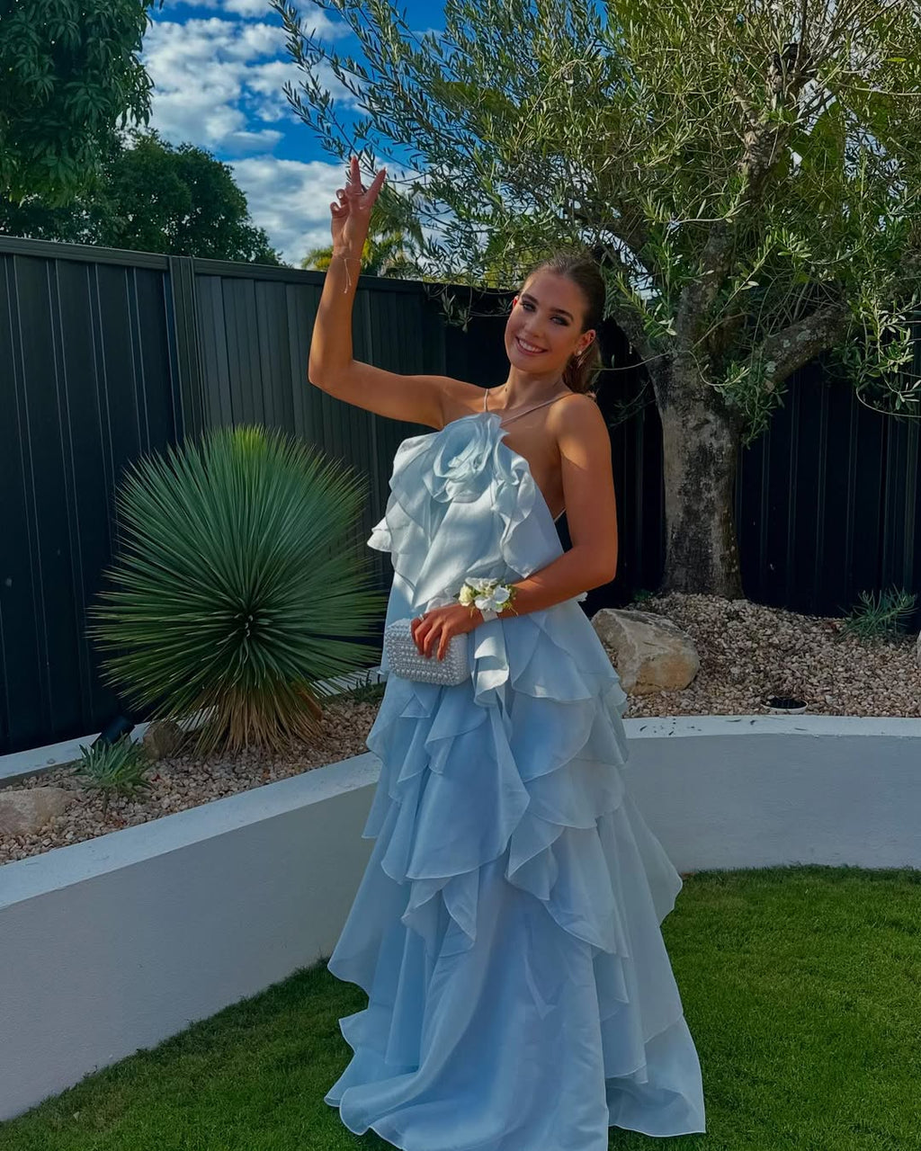 Sleeveless Layered Ruffle Maxi Prom Dress