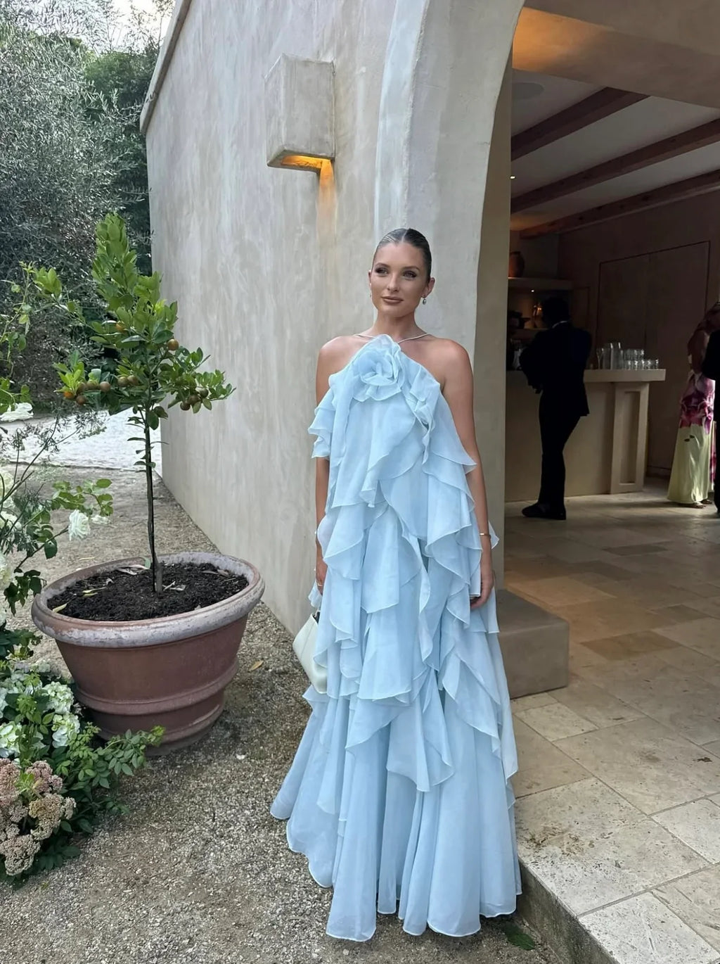Sleeveless Layered Ruffle Maxi Prom Dress