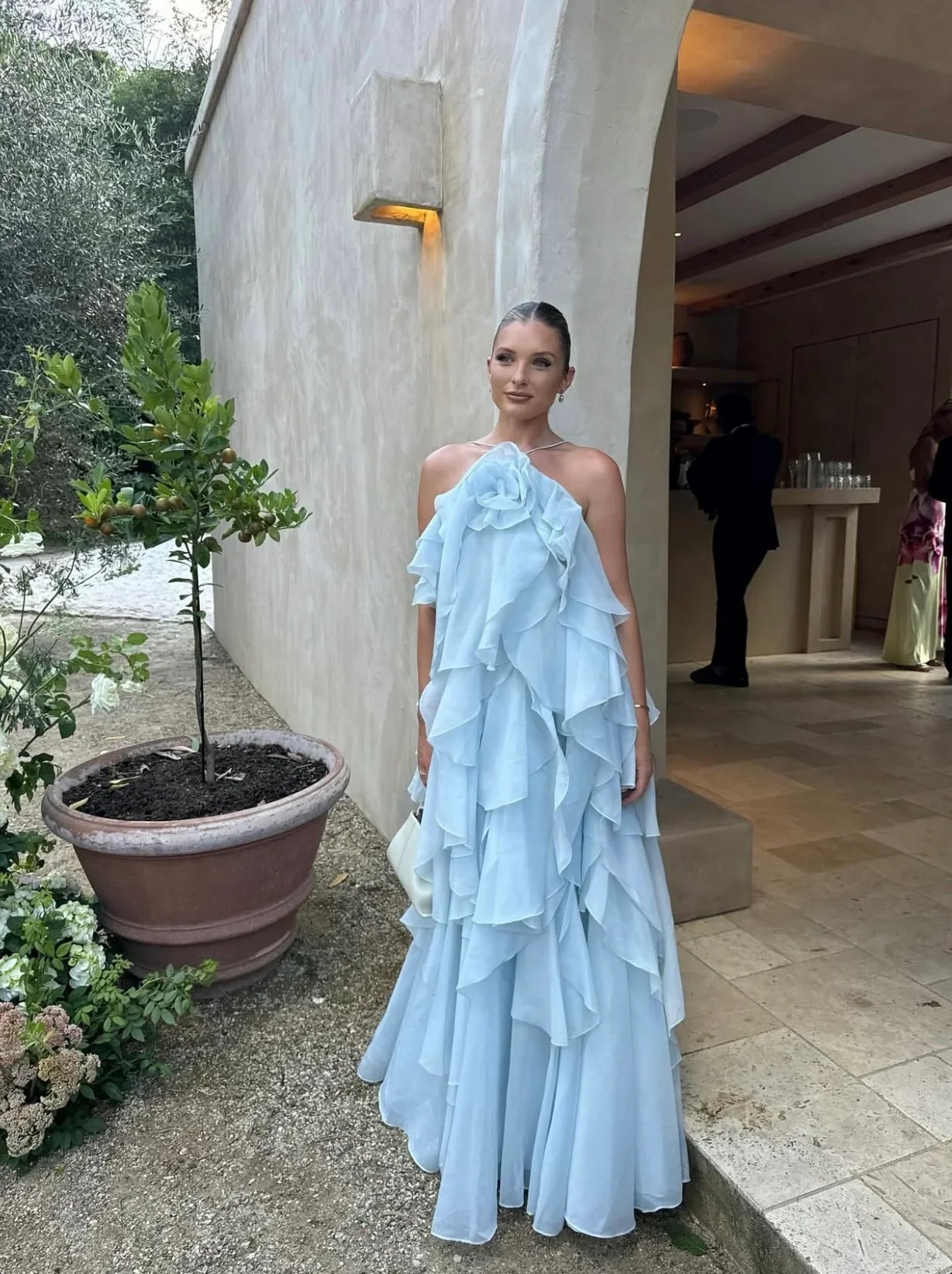 Sleeveless Layered Ruffle Maxi Prom Dress