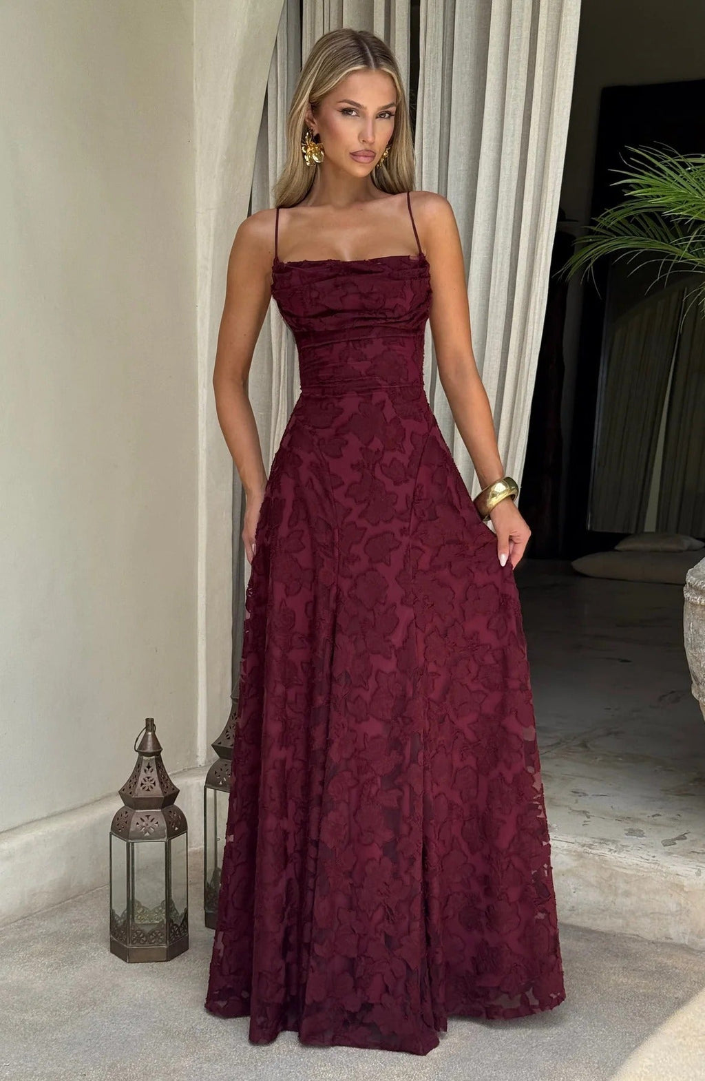 Floral Sleeveless Maxi Wedding Guest Dress