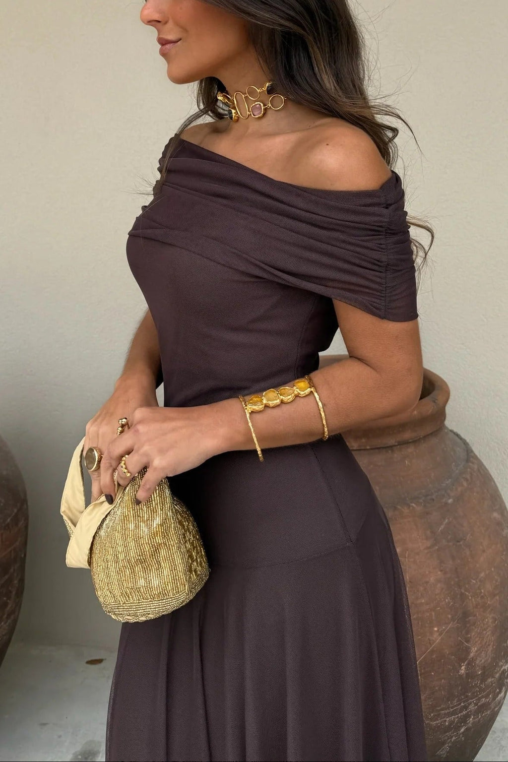 One-Shoulder Mesh Maxi Summer Dress