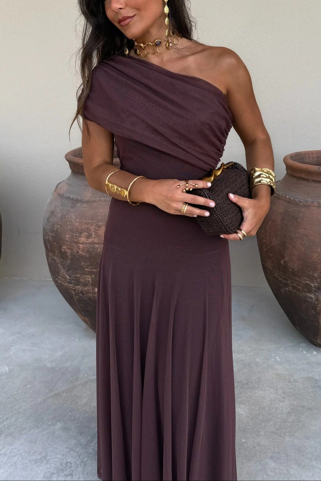 One-Shoulder Mesh Maxi Summer Dress
