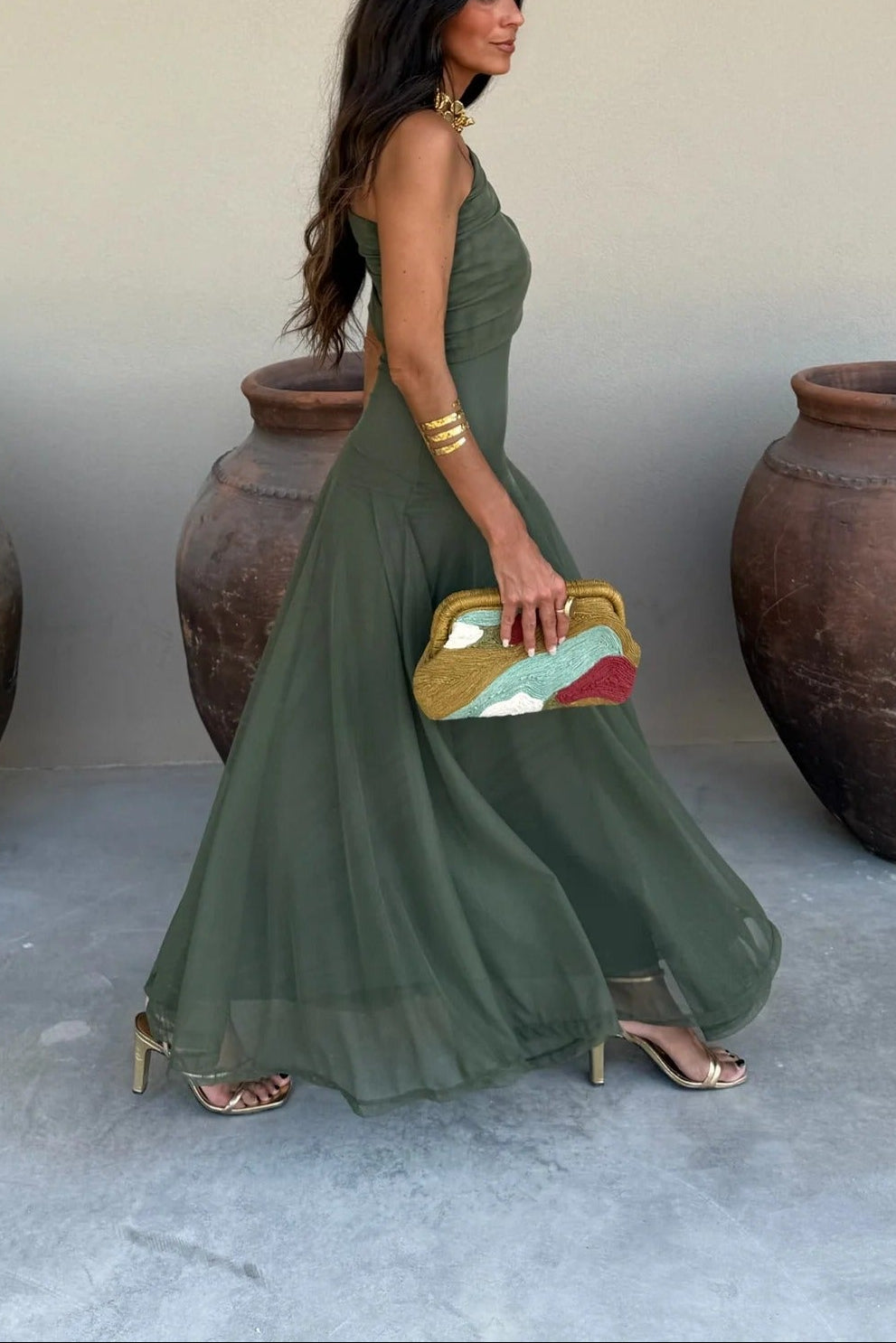 One-Shoulder Mesh Maxi Summer Dress
