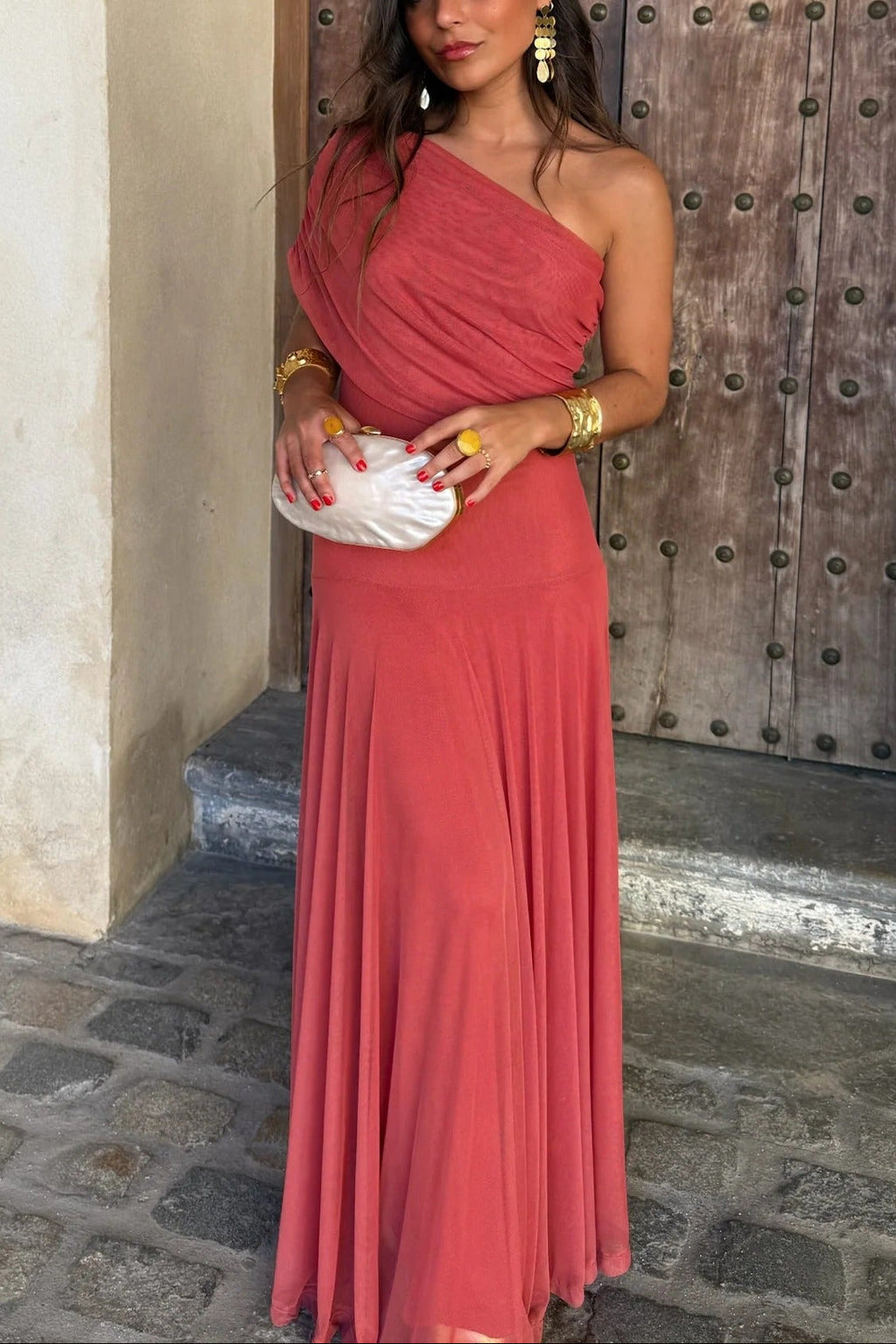 One-Shoulder Mesh Maxi Summer Dress