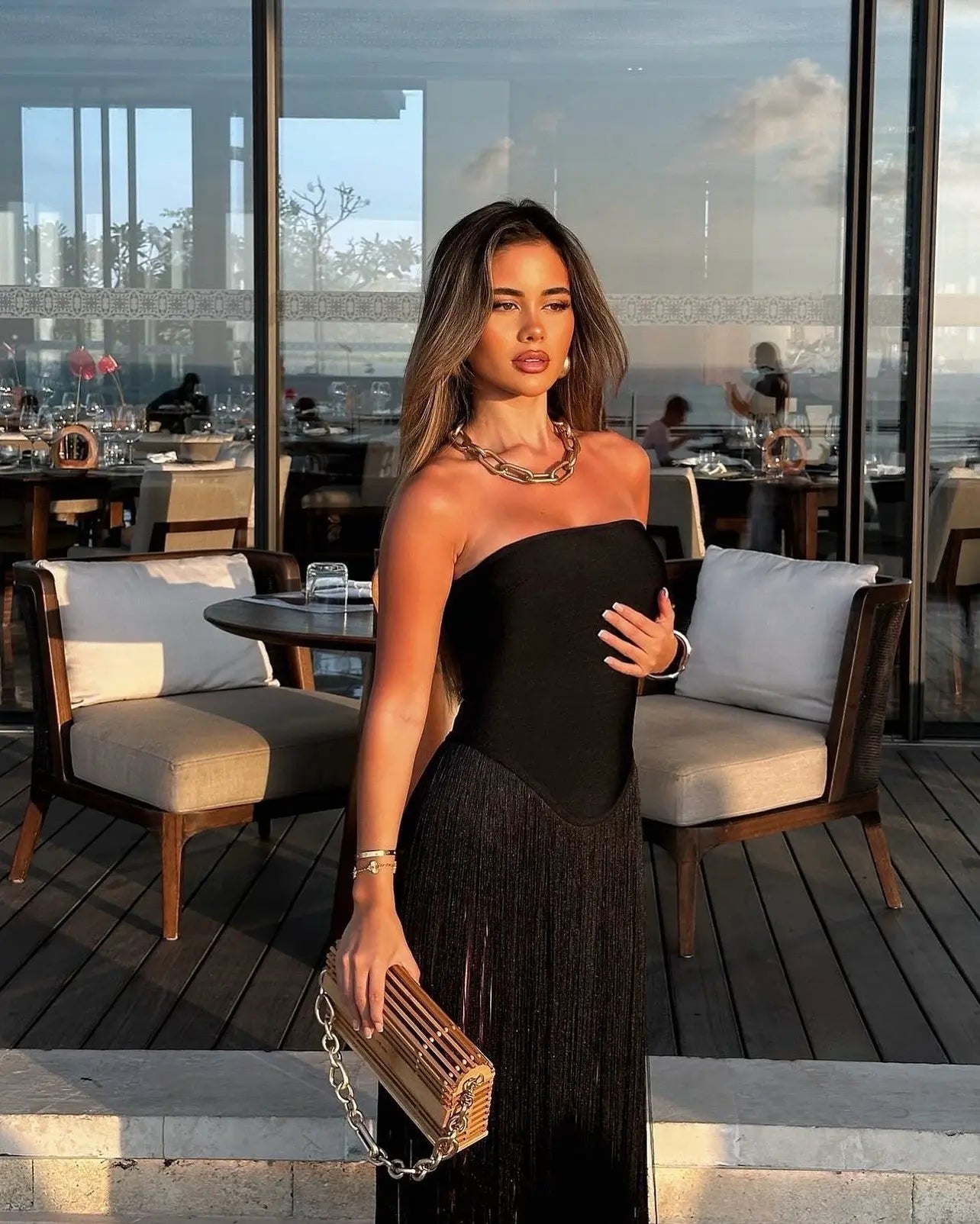 Strapless Bandage Fringe Panel Summer Dress