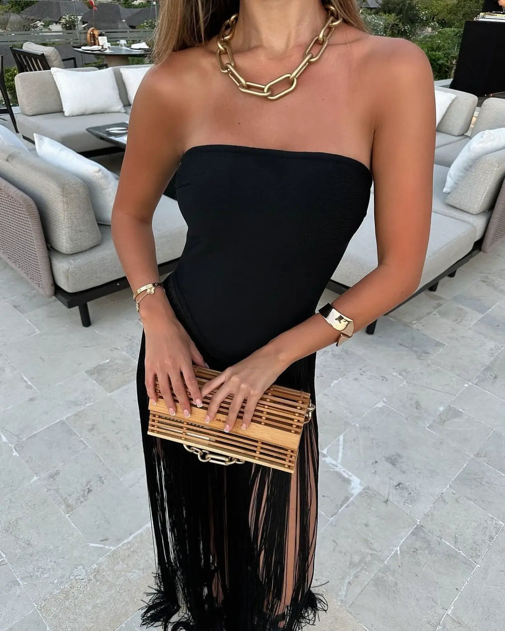 Strapless Bandage Fringe Panel Summer Dress