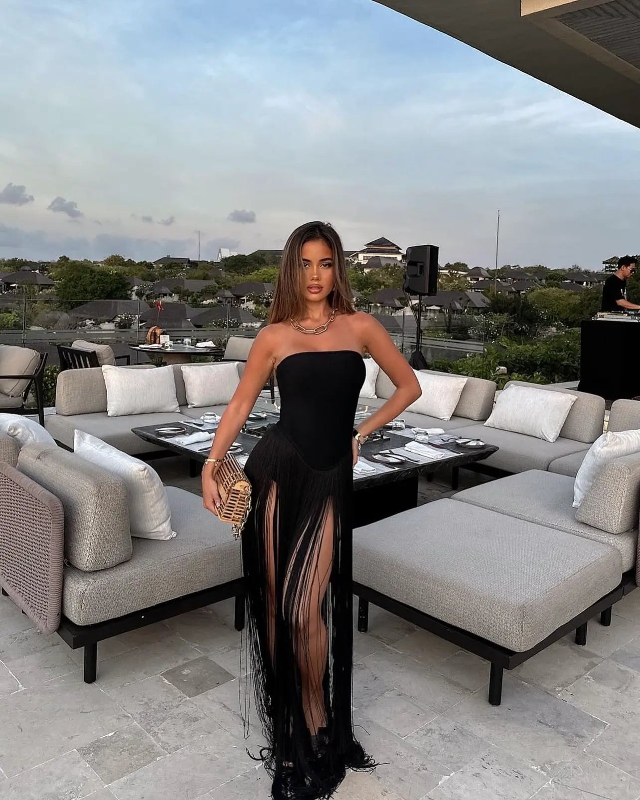 Strapless Bandage Fringe Panel Summer Dress