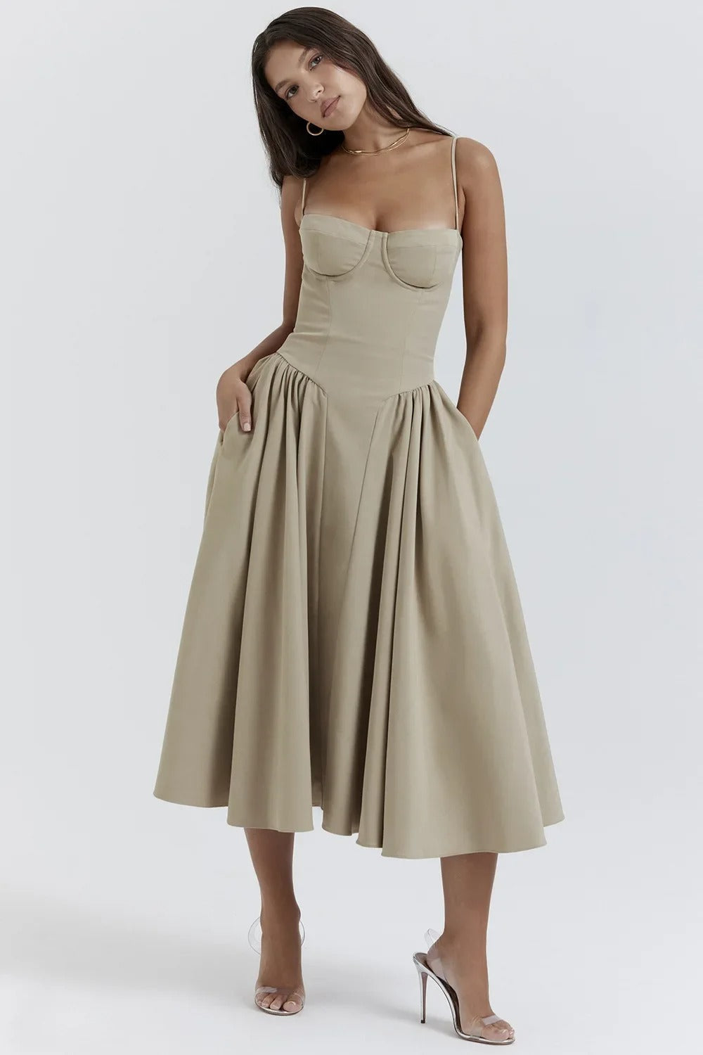 Sleeveless Structured Midi Summer Dress