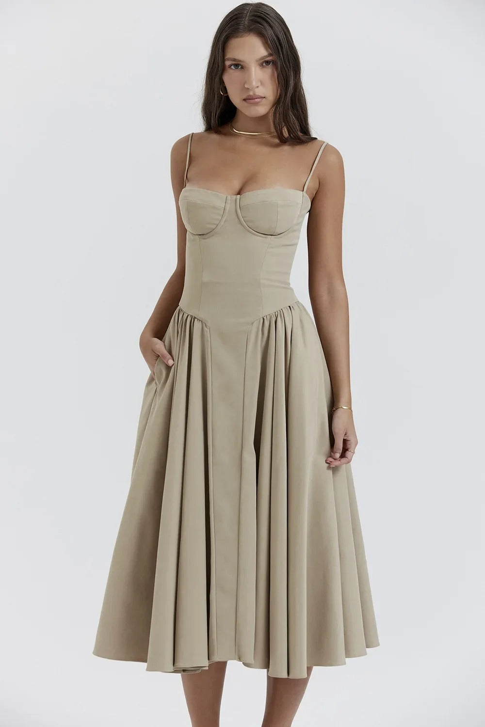 Sleeveless Structured Midi Summer Dress
