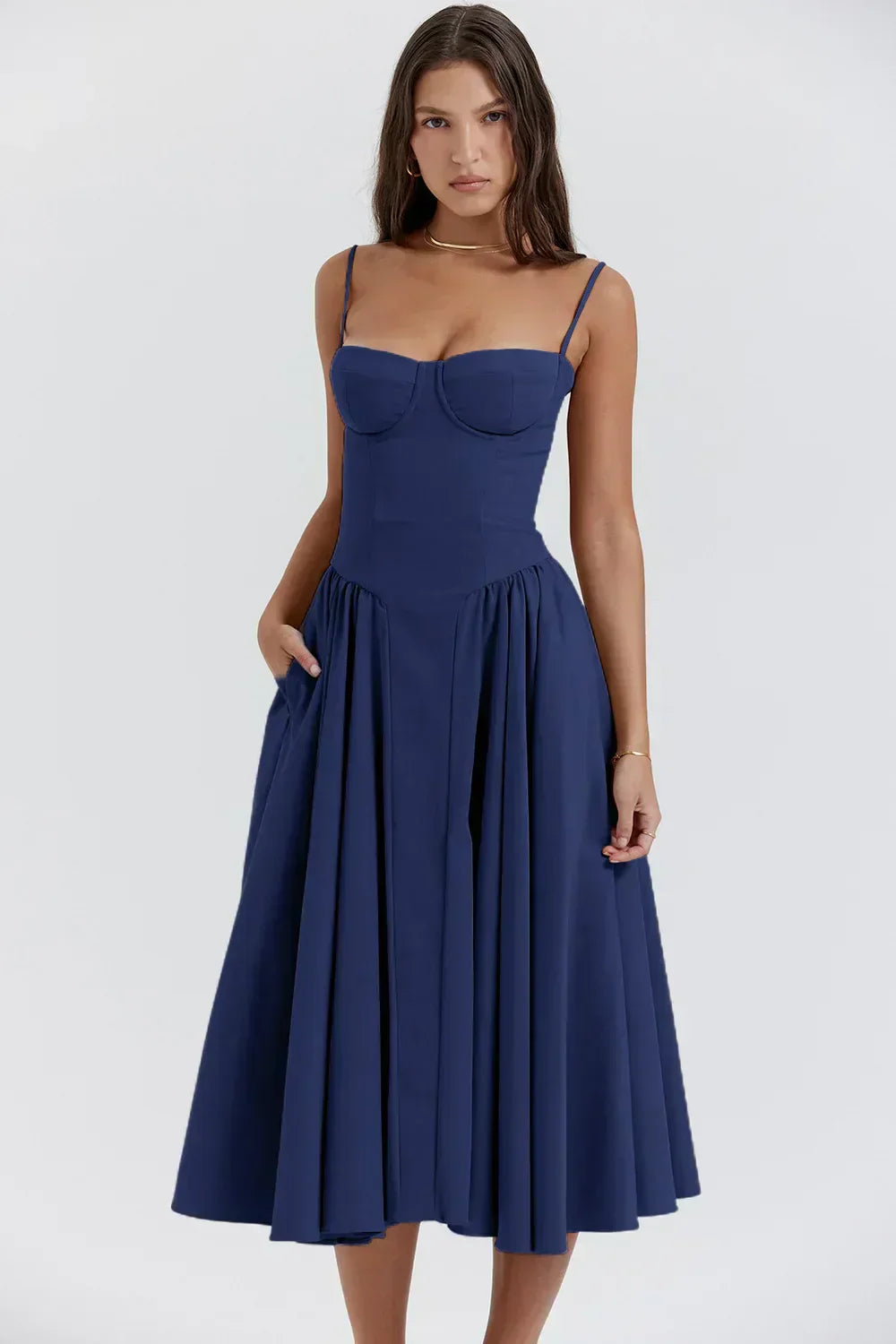 Sleeveless Structured Midi Summer Dress