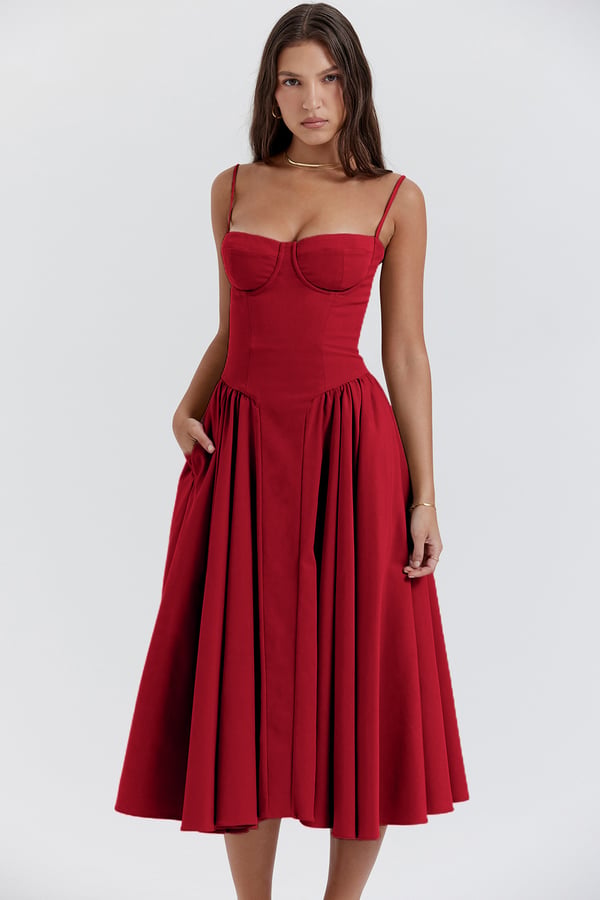 Sleeveless Structured Midi Summer Dress