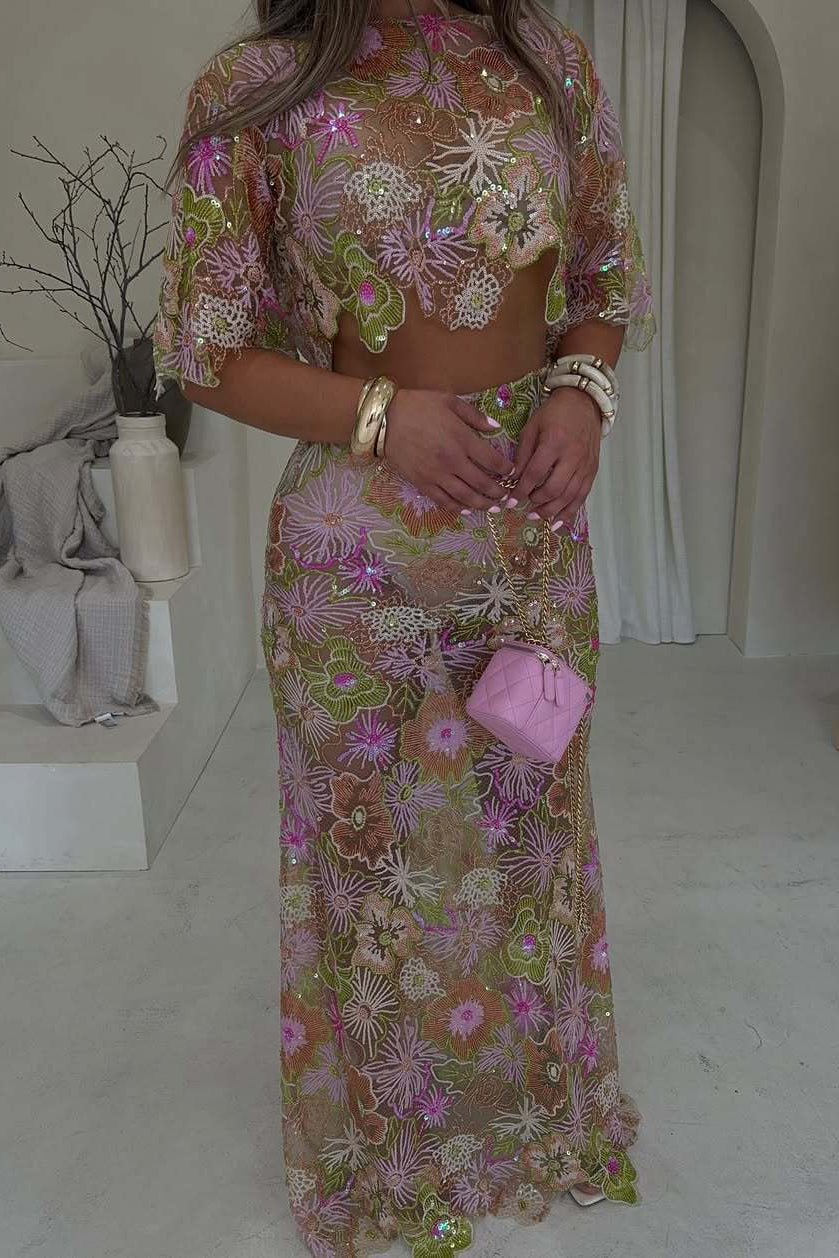 Embroidery Sequin Summer Party Two-Piece Set