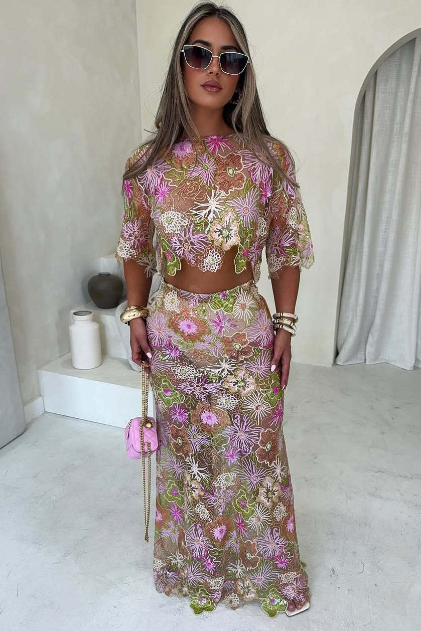 Embroidery Sequin Summer Party Two-Piece Set