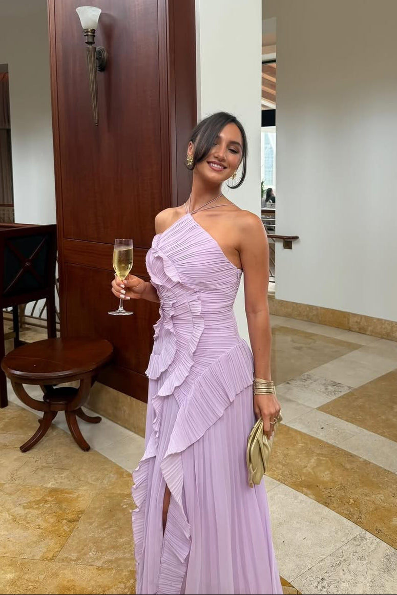Pleated Ruffled Maxi Wedding Guest Dress