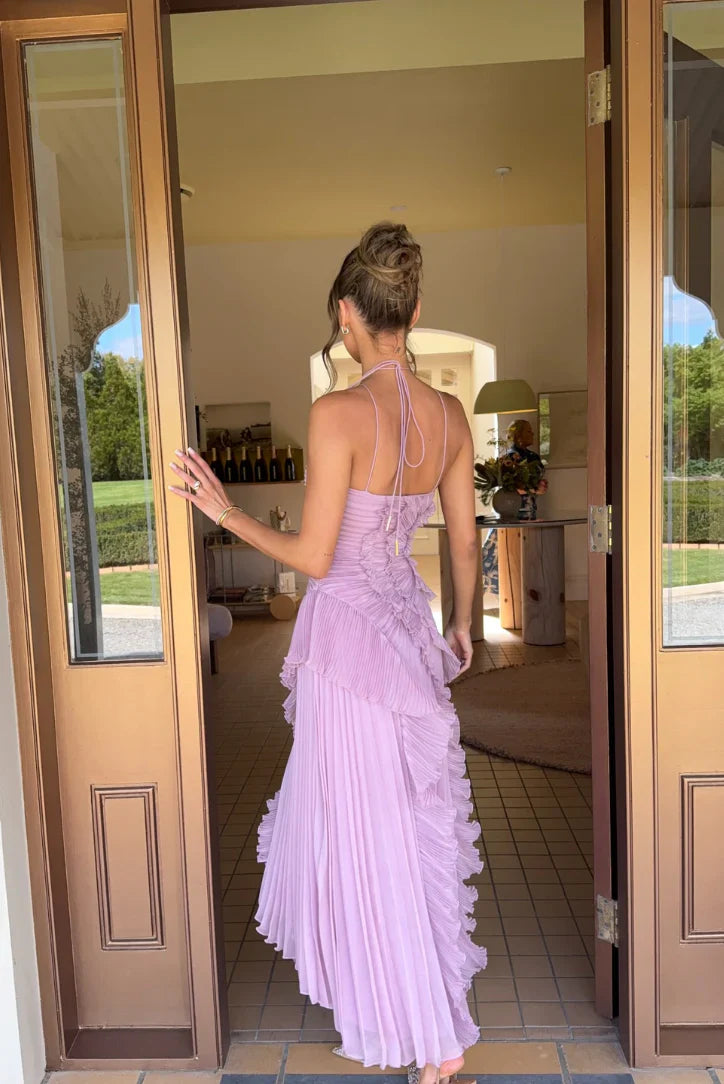 Pleated Ruffled Maxi Wedding Guest Dress