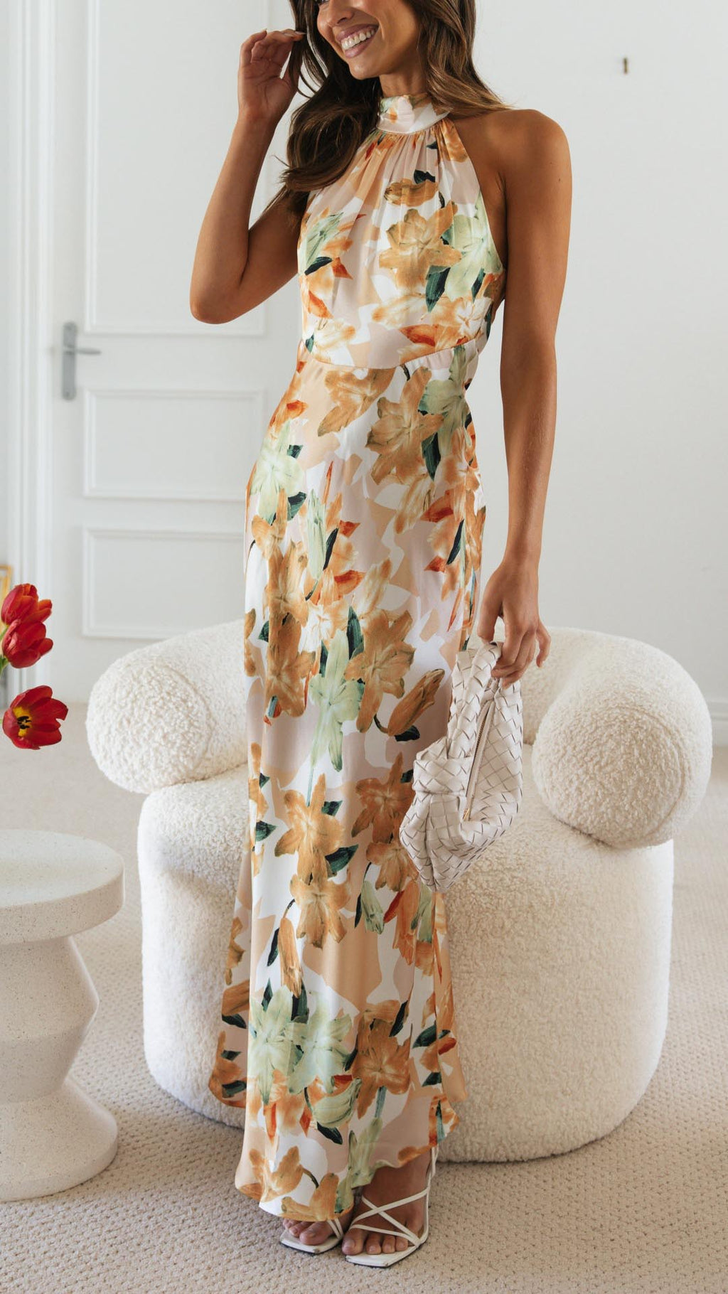Floral Halter Open Back Maxi Dress