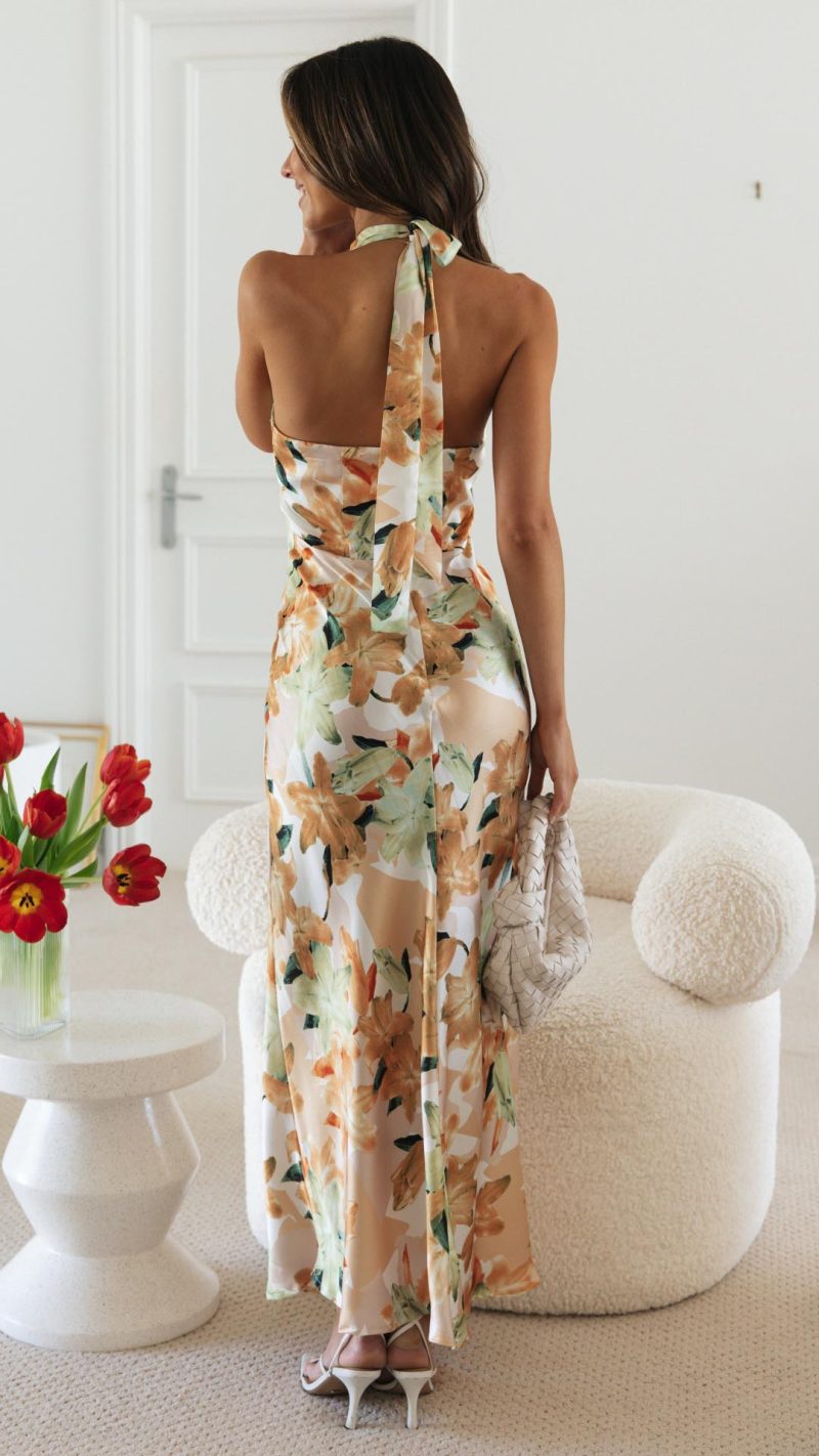 Floral Halter Open Back Maxi Dress
