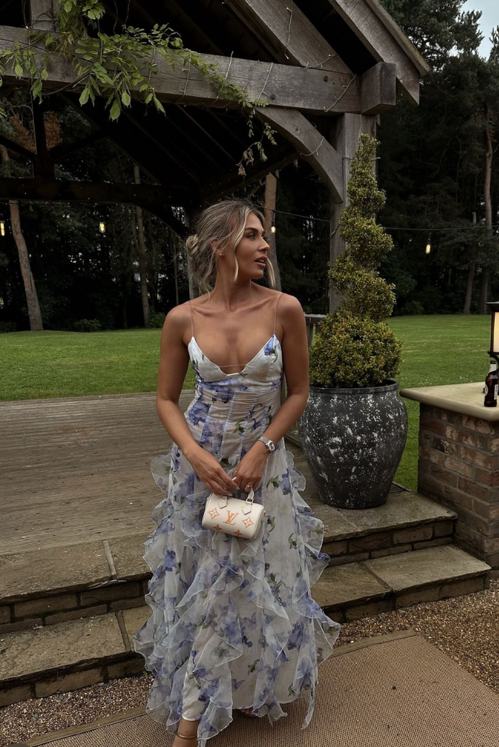 Sleeveless Ruffle Maxi Wedding Guest Dress
