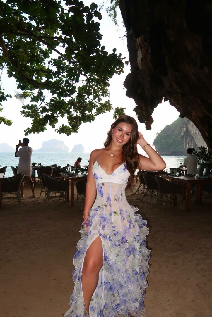 Sleeveless Ruffle Maxi Wedding Guest Dress