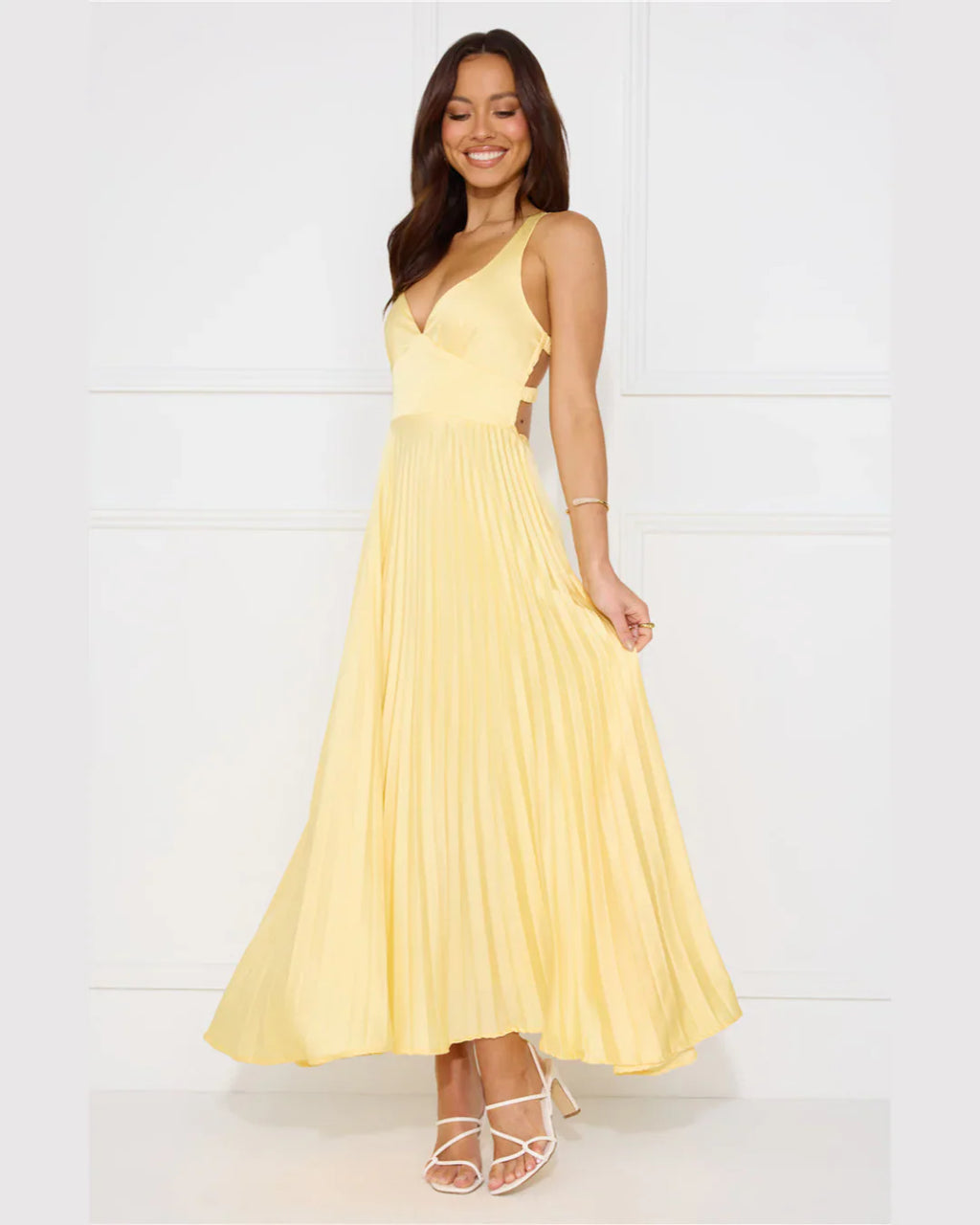 Sleeveless Pleated Maxi Wedding Guest Dress
