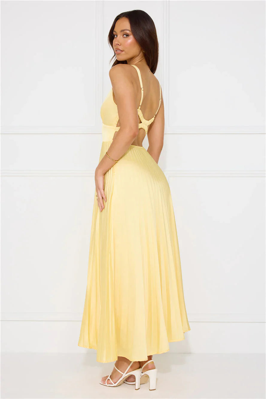 Sleeveless Pleated Maxi Wedding Guest Dress