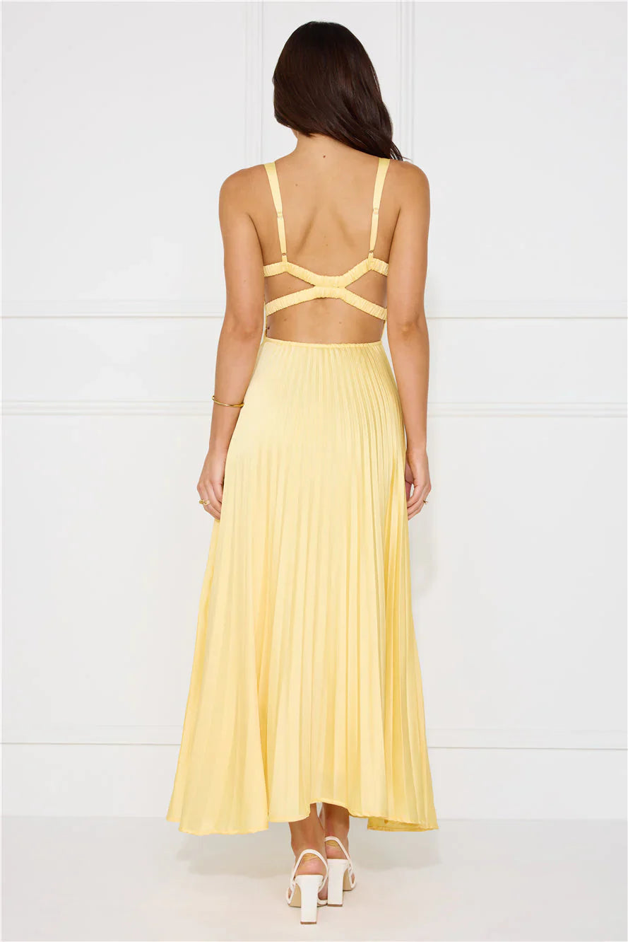 Sleeveless Pleated Maxi Wedding Guest Dress