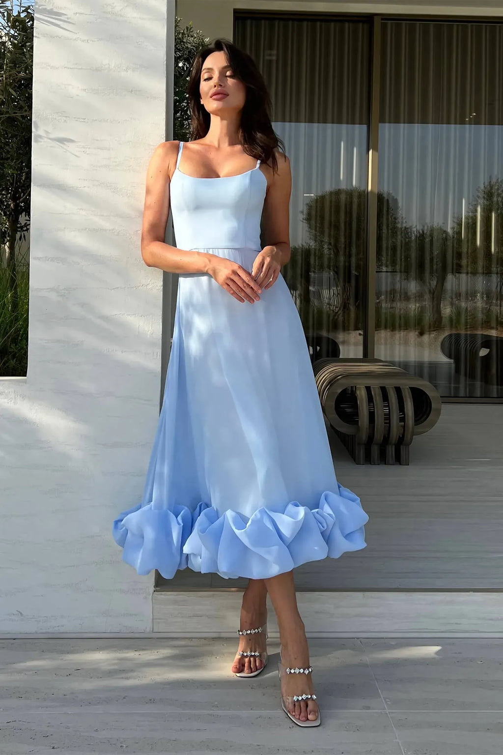 Sleeveless Twirl Midi Prom Dress