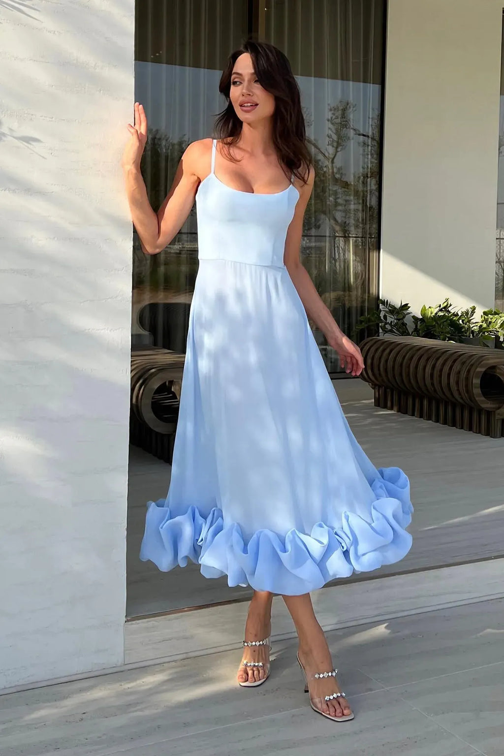 Sleeveless Twirl Midi Prom Dress