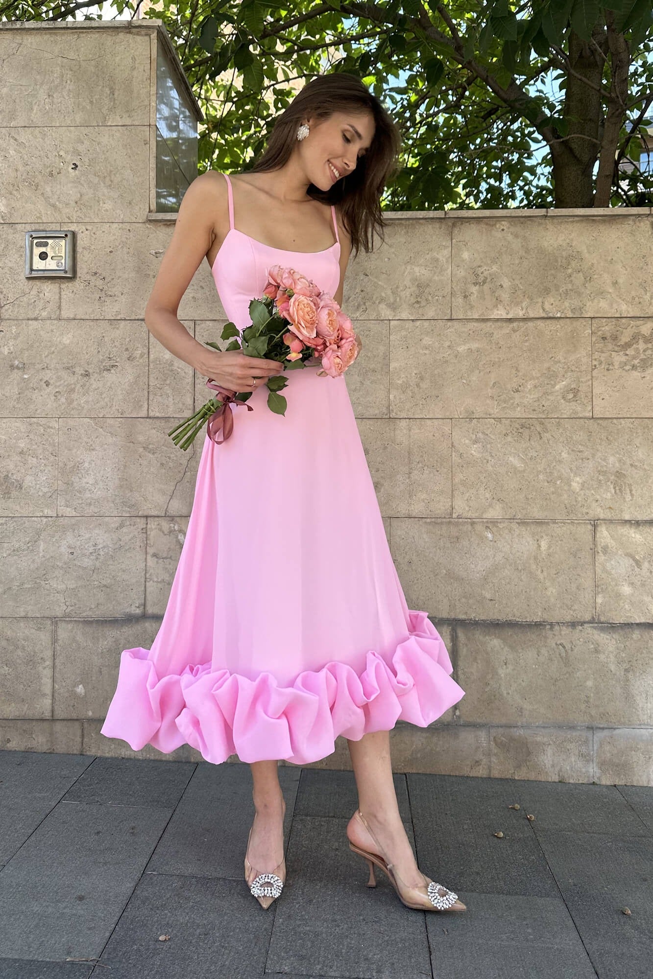 Sleeveless Twirl Midi Prom Dress
