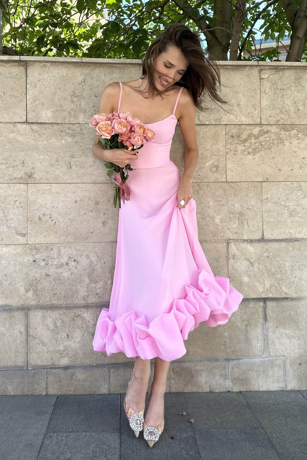 Sleeveless Twirl Midi Prom Dress