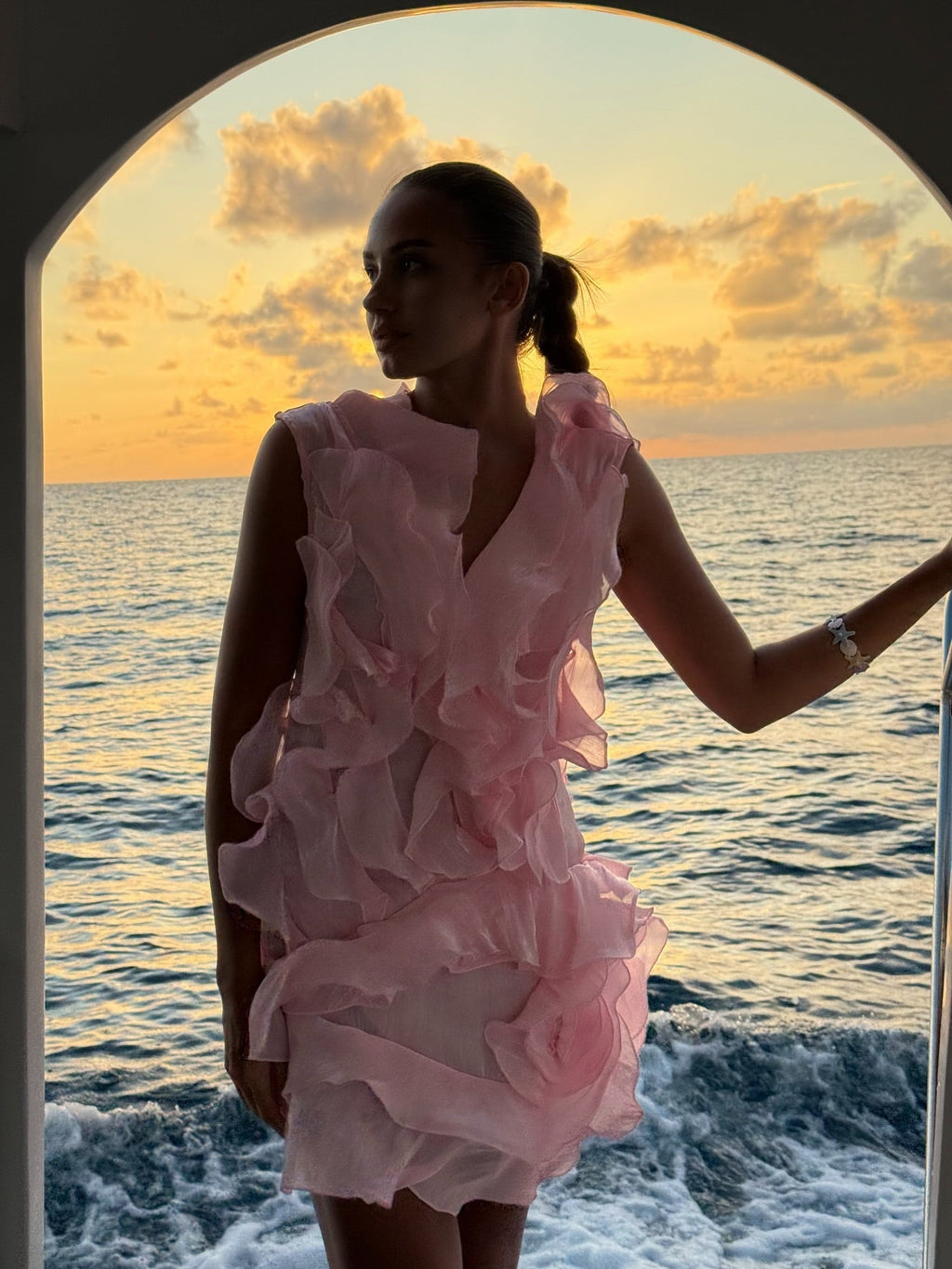 V-Neck Off-Shoulder Ruffled Mini Summer Dress