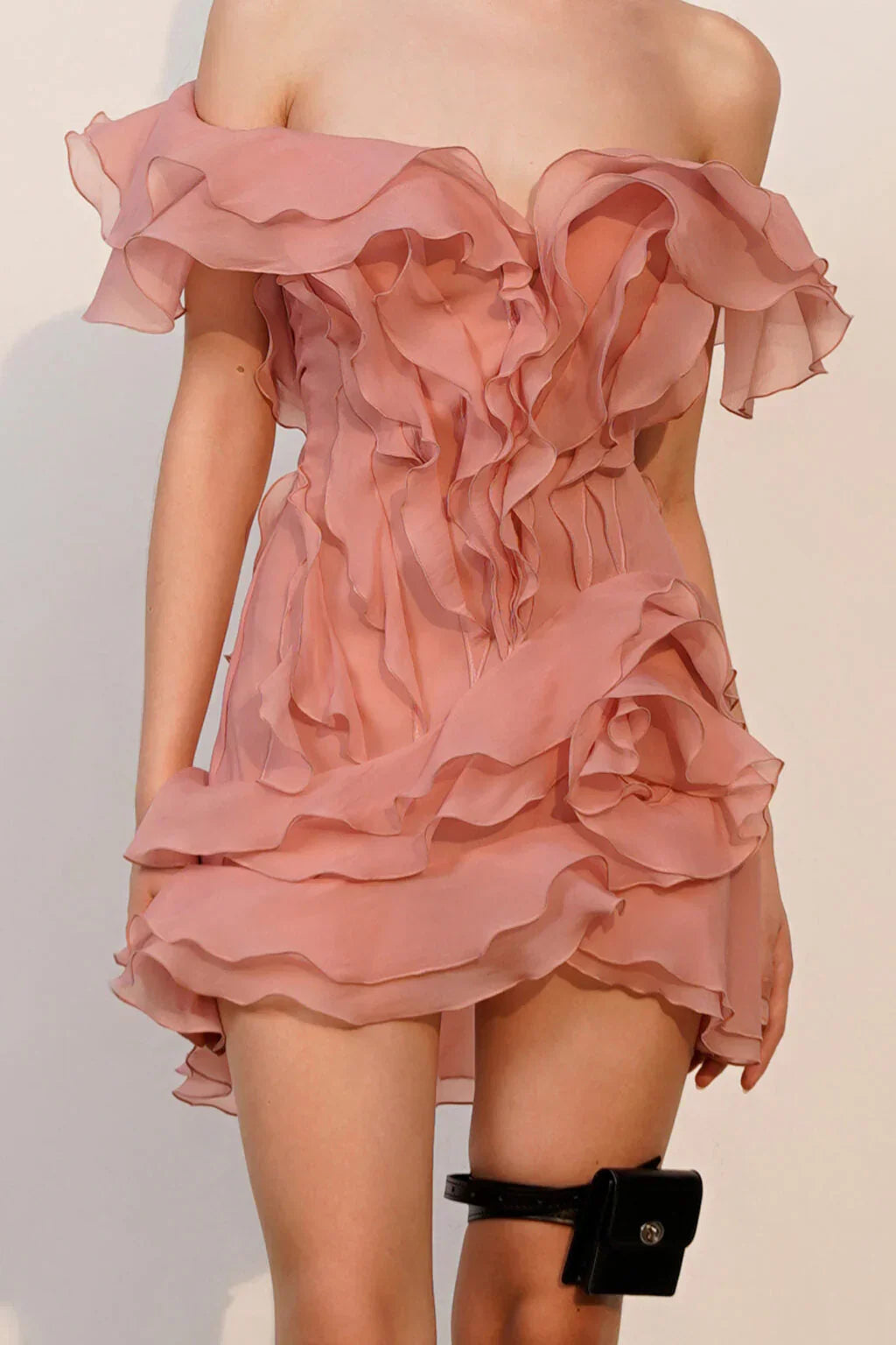 V-Neck Off-Shoulder Ruffled Mini Summer Dress