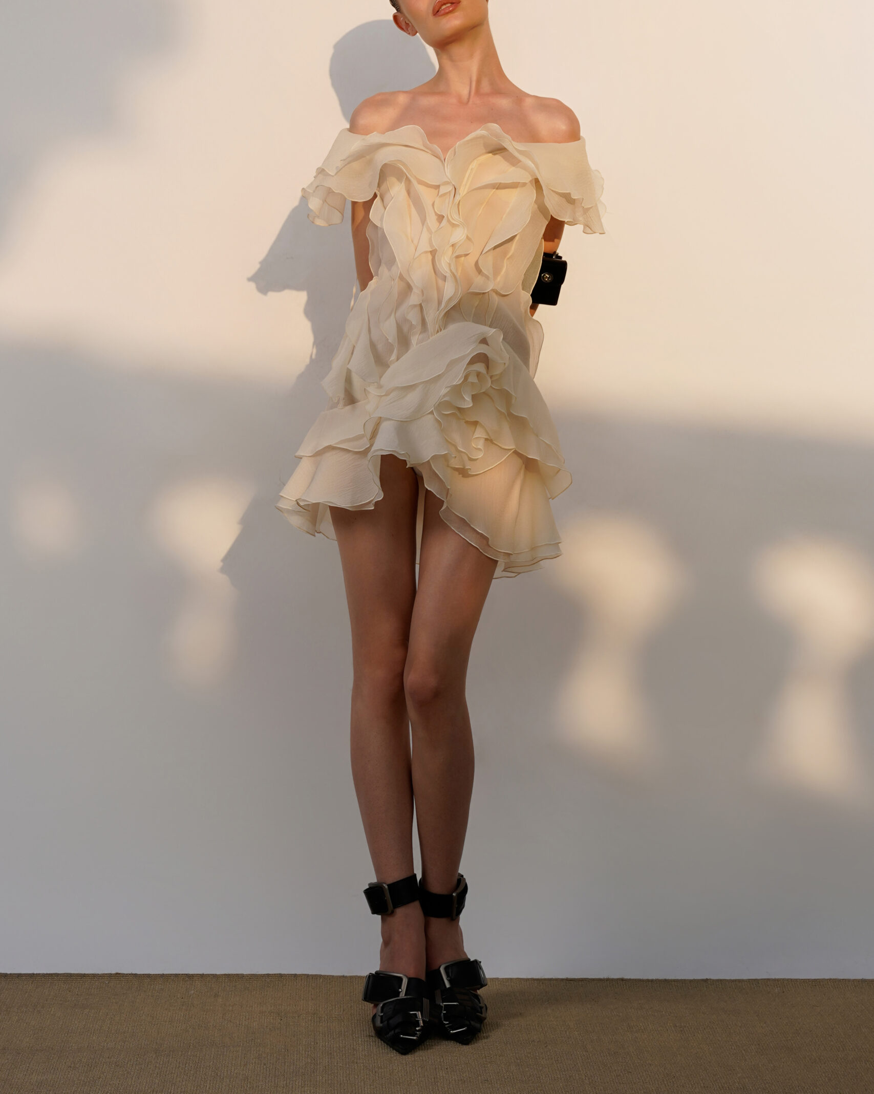 V-Neck Off-Shoulder Ruffled Mini Summer Dress