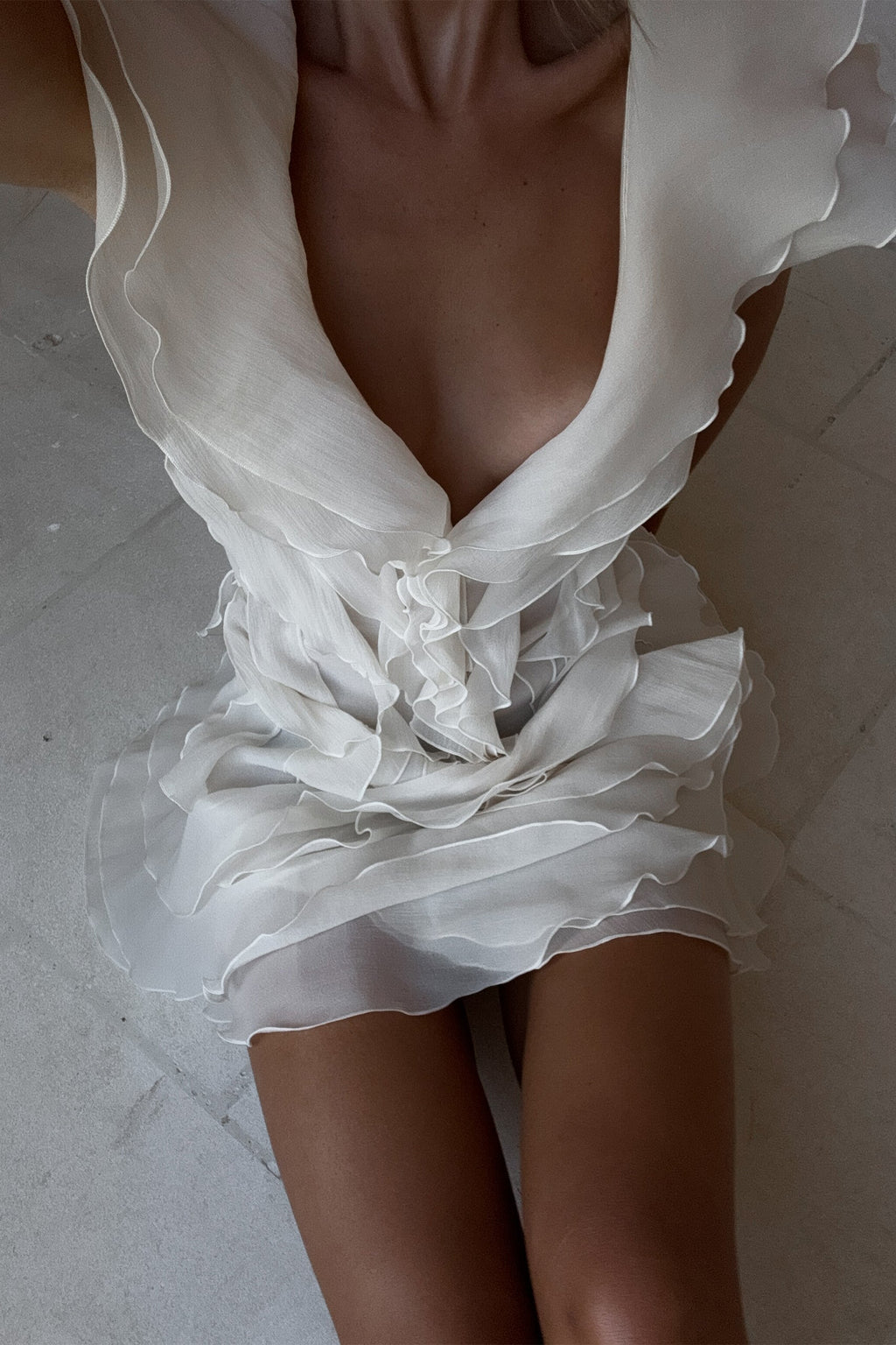 V-Neck Off-Shoulder Ruffled Mini Summer Dress