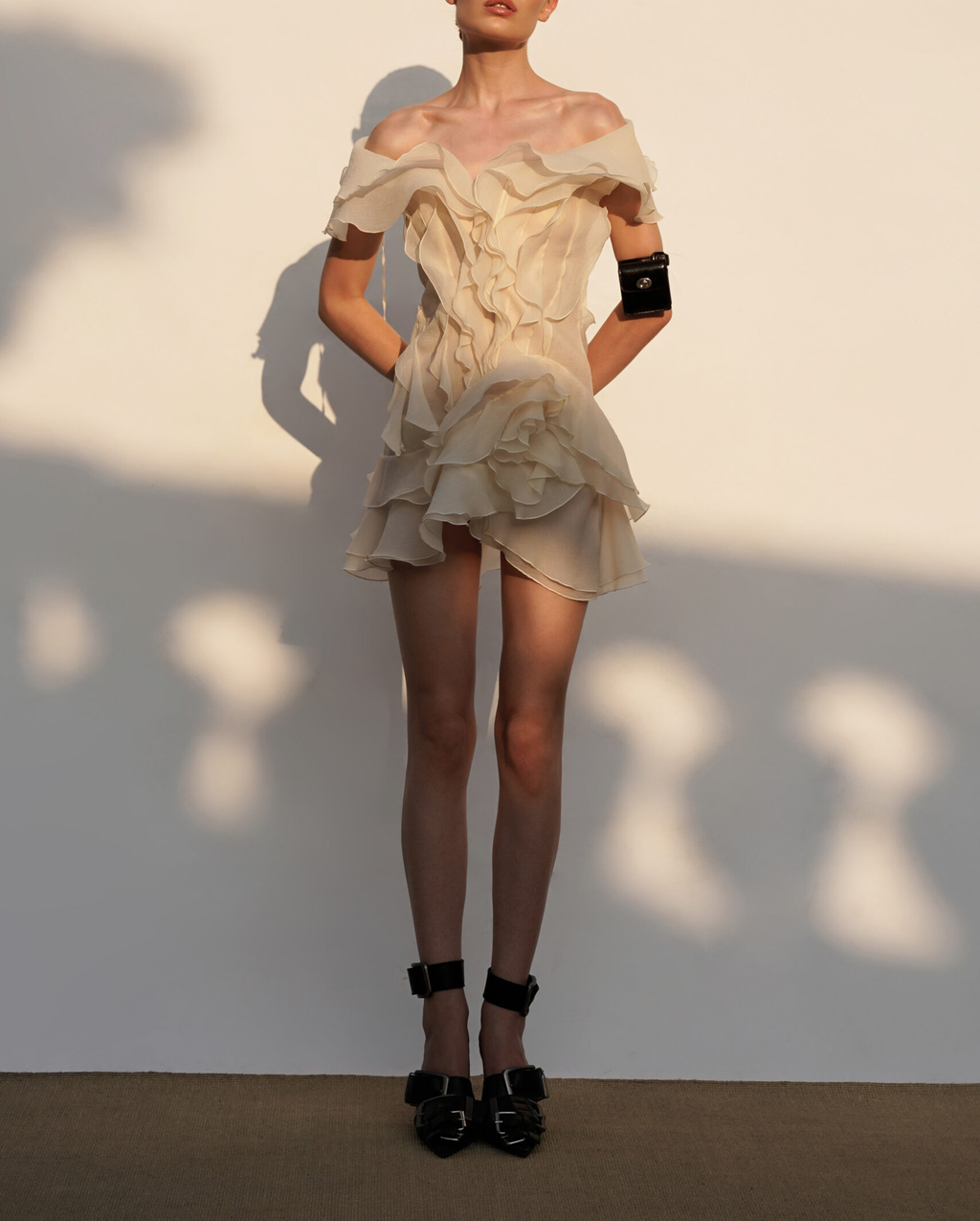 V-Neck Off-Shoulder Ruffled Mini Summer Dress